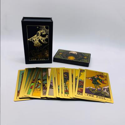 China Newest Design Plastic Best Quality Gold Foil Tarot Cards Board Game Waterproof Bundle Cards With Guidebook And Delicate Box for sale