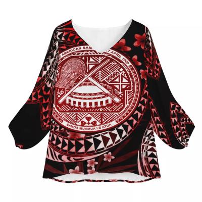 China Tribal Black and Red Lady Office Chiffon Blouse Samoa Design Anti Pilling Long Sleeve Polynesian Loose Print Womens Clothing Shirts for sale