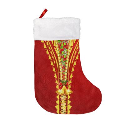 China Christmast Ornament Tapa Design Red Christmas Stocking Polynesian Tattoo Vintage Customizable Christmas Bell Pattern Printed Stocking Wholesale for sale