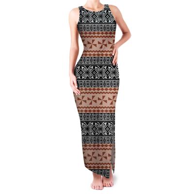 China Samoan POD Design Anti-Static Custom Girls Dress Erogenous High Split Dress Polynesian Tattoo Pattern Printed Sleeveless Vest Women Dress for sale