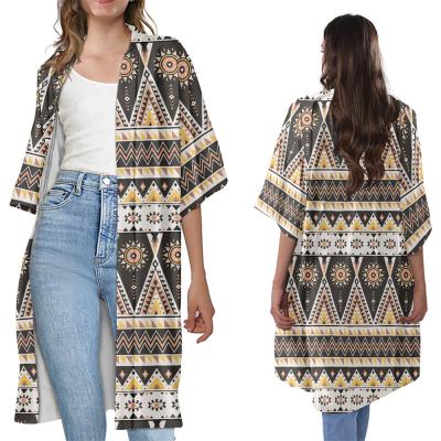 China Custom Custom Made Front Cardigans Long Sleeve Woman Print Women's Anti-Wrinkle Casual Aztec Style Casual Open Open Loose Coat Cardigans for sale