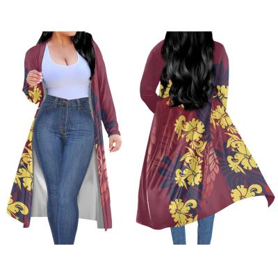 China QUICK DRY Women's Polynesian Long Sleeve Cardigan Loose Lightweight Polyester Tribal Printing Open Front Coats for sale