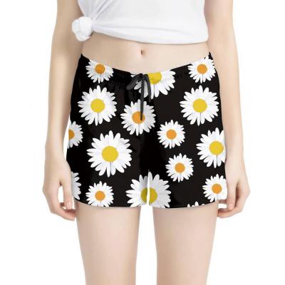 China Anti-wrinkle small daisies black pattern 3D printing fashion women's sport shorts sports shorts women custom for sale