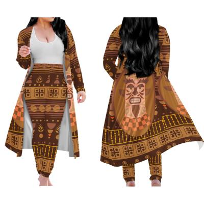 China QUICK DRY Polynesian Print Mask Set Colorful Tribal Clothing Fashion Custom Women Plus Size Kimono Coats Pants Teams 2 Pieces for sale