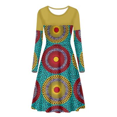 China Hot Sale Anti-Static Ankara African Printing Dresses Women Casual Designer O-neck Long Sleeve Custom Dresses Women's Autumn Dress for sale