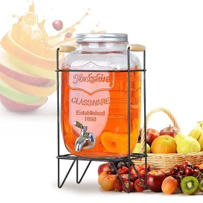 China 8L Water Beverage Dispenser Glass Jar With Ace Can Lid And Water Tap With Black Metal Stand 14*16*32cm for sale