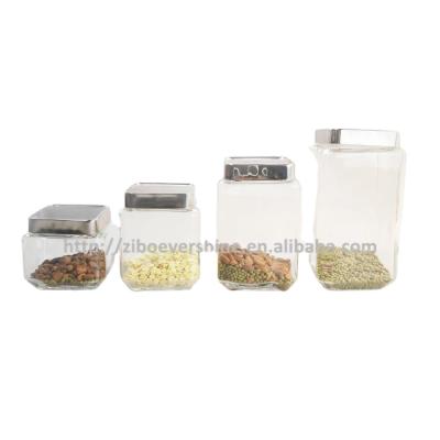 China Heatable Large Square Storage Jars / Glass Food Container With Stainless Steel Lid for sale