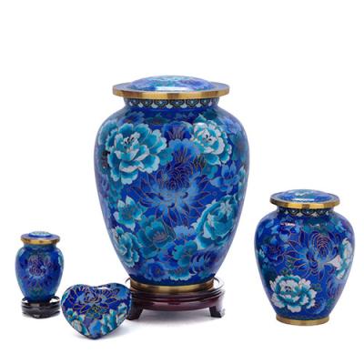 China Mini Pet Urns American Floral Blue Souvenirs Elite Style Cloisonne Urns for sale