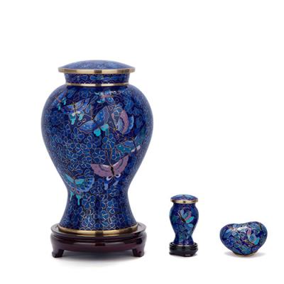 China Etienne American Blue Memorabilia Butterfly Style Cloisonne Urns for sale