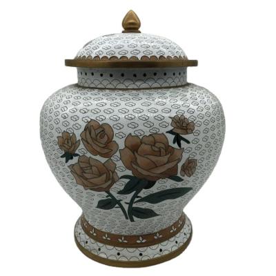 China American Style Rose and Snow Cloisonne Cremation Urns for sale