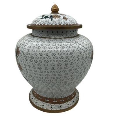 China American Style White Cloisonne Cremation Funeral Urns for sale