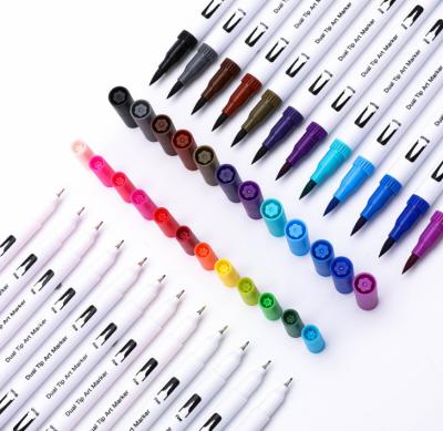 China Teaching+Office+Home School Custom Eco-Friendly Tip Marker Pens Dual Set Colored Pen Markers Dual Tips Brush Art Marker for sale