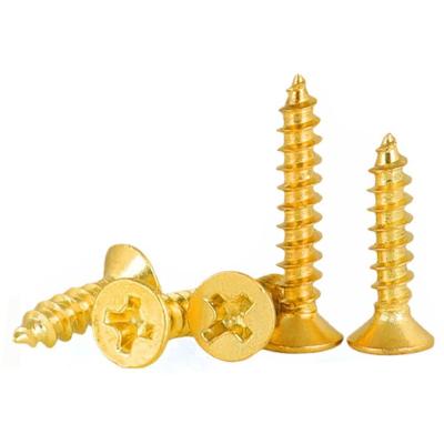 China Flat Phillips Drive Self Tapping Screws Brass Plated Carbon Steel Material Gold Screw for sale