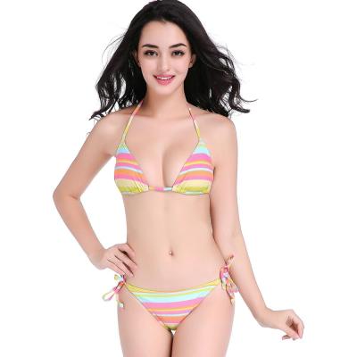 China Breathable High Quality Custom Beach Cover Ups Striped Halter Strap Swimwear Two Piece Bikini for sale