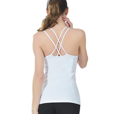 China Breathable Yoga Tank Tops For Women Built In Shelf Bra B/C Cups Activewear Workout Strappy Back Compression Tops for sale