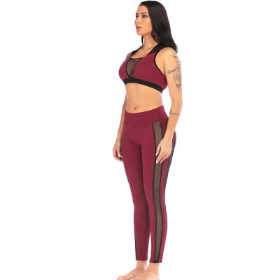 China Mesh Design Breathable Workout Wear Activewear Set Women Yoga Sets Bra Tank Top And Leggings Set For Gym for sale