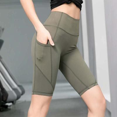 China Custom Antibacterial Fitness High Waisted Stylish Sport Women Gym Short Pants Yoga Short Pants With Quick Dry Pocket for sale