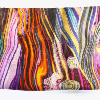 China Sheer In Rainbow Running Digital Mountains Print 100% Mulberry Silk 8mm Chiffon With Skin-friendly Feel for sale