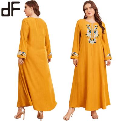 China Embroidery dress newcomers islamic muslim fashion plus size dress in Canton embroidery dresses Arabic abaya lace up costume for women for sale