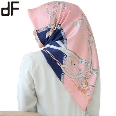 China wholesale beautiful printed arab hijab 90*90cm malaysia satin hijab fashion muslim silk tudung scarf for sale