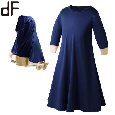 China Islamic Kids Girl Ramadan Kaftan Kaftan Anti-static Wholesale Muslim Abaya Has Scarf Long Sleeve Long Prayer Dress for sale