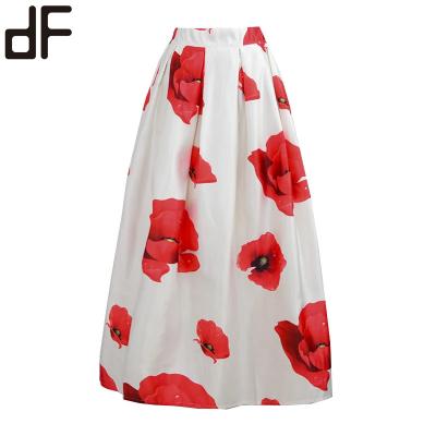 China OEM Anti-Static Custom Casual Women Clothes Modern Floral Print High Waist Skirt A Line Maxi Skirts For Ladies Women for sale