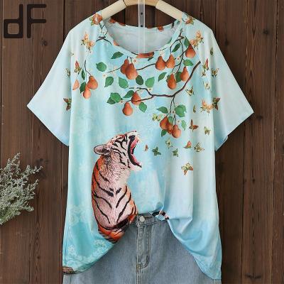 China Wholesale Summer Women's Anti-Shrink Clothes Plus Size Loose Drop Shoulder Casual Wear Crew Neck T-shirts En Polyester Sublimation T-Shirts for sale