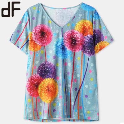 China Wholesale Women's V-Neck T-Shirts Anti Shrinkage For Sublimation Printing Casual Fashion Ladies Full Short Sleeve Over Size T Shirt For Women for sale