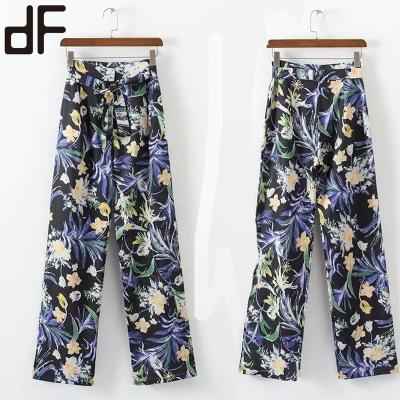 China Custom Made European Style Workout Pants Anti-Wrinkle Leg Floral Print Summer Wide Leg Beach Pants for sale