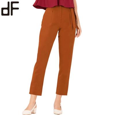 China OEM Factory Anti-static China Custom Women's Trousers Brown Ladies Casual Polyblend Front Zip Formal Pants for sale