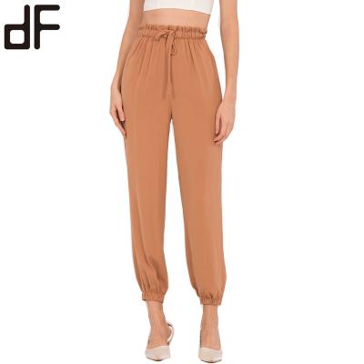 China OEM Anti-Static Pants Custom Made Trousers For Women Elastic Waistband Polyester Light Brown Soft Trousers for sale