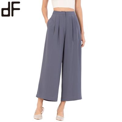 China Fashion Anti-Static Custom Solid OEM Outdoor Pants For Lady Women Denim Blue Midi Streetwear Pants OL Style Workwear Pleated Trousers for sale