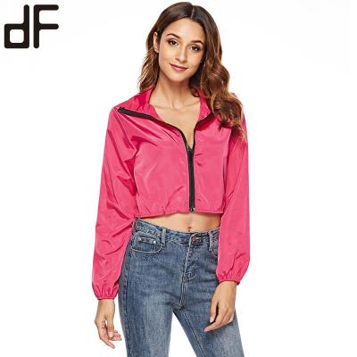 China Custom Anti-wrinkle OEM Fall Jackets 2021 Women Coat Pink Zipper Up Style Cotton Belly Running Shorts WindbreakerJacket for sale