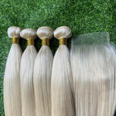 China Wholesale Silky Straight Wave No Tangle No Shedding Virgin Hair, Straight Hair Bundles With Closure, 613 Blonde Lace Closure Hair for sale