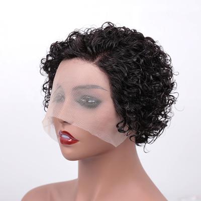 China All Hd Texture Factory Price Lace Front Human Hair Wig 180% Density Brazilian Lace Front Short Wig Pixie Cut Curly Human Hair for sale