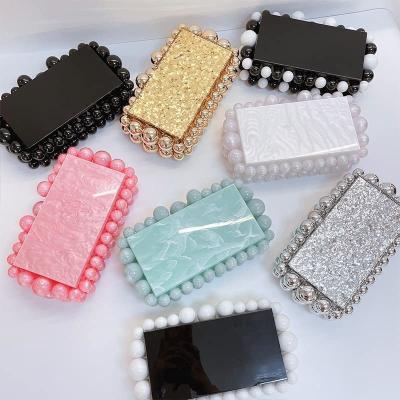 China Clutch Acrylic Handbag Purse Handmade Beaded Pearl Dinner Ball Parties Bride Weddings Perspex Shoulder Bag for sale