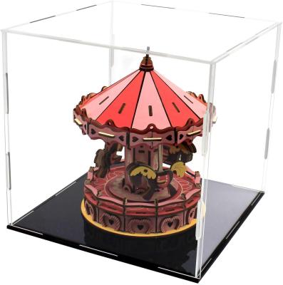 China Clear Acrylic  Doll Display Case Countertop Wooden Base Rectangle Shoe Light for sale