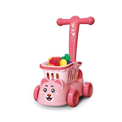 China Pretend Play New Design Kids Cartoon Supermarket Shopping Cart Trolley Girls Makeup Toy Pretend Play Toys Kitchen Set For Game for sale