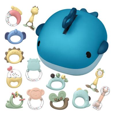 China 13pcs Soft Baby Rattle Toys Funny Shake Hand Bells Set Infant Toy Silicone Teething Rattles Kids Toddlers With Whale Storage Box for sale