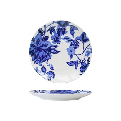 China Sustainable Porcelain Dinnerware Dish Round Retro Shallow Dish Chinese Dinner Plate for sale