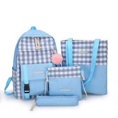 China Latest Wholesale 4pcs Waterproof Fast Delivery Outdoor Daily Plaid Sets Teenage Female Students Girls Backpack Bag Premium School for sale