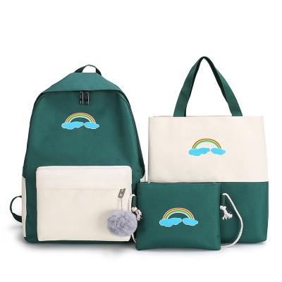 China Cheap Rainbow Pattern New Design Waterproof Durable Waterproof Polyester 3pcs In 1 Set College Students Girls School Bag Premium for sale