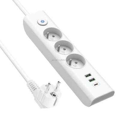 China 2022 3 type-c flame retardant new French style pp plug strip power sockets power strip in private mold PB0321 for sale