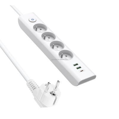 China France Electrical Outlet 4 Way French Extension Socket USB Power Strip With Type-C Plug FPB0321 for sale