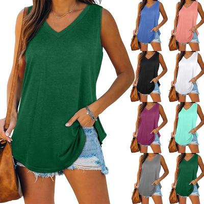 China 2022 New Viable Popular Dovetail V-neck Solid Color Vest Sleeveless T-shirt for sale