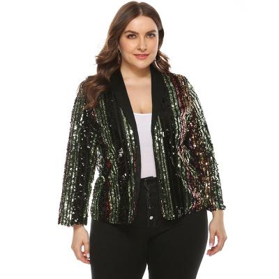 China Plus Size New Web Celebrity Border Colorful Striped Beaded Sequins Include Large Size Coating Jackets And Suits For Women for sale