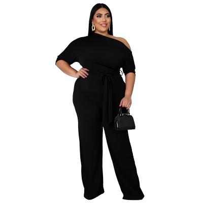 China Plus Size Women's Wide Leg Pants Fashion Solid Color Breathable Oblique Shoulder Strap Overalls for sale