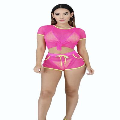 China 2021 new anti-static women's shorts solid color hollow suit two-piece set for sale