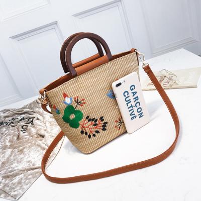 China Others Wholesale Customized Natural Straw Tote Bag Crossbody Shoulder Beach Bag Embroidery Woven Bag Wholesale for sale