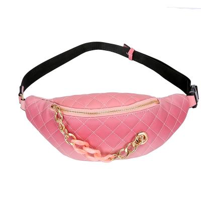 China Water Proof Custom Women Bag Small Pink Chest Makeup Phone Shoulder Strap High Fashion Stitched PU Belt Bag for sale